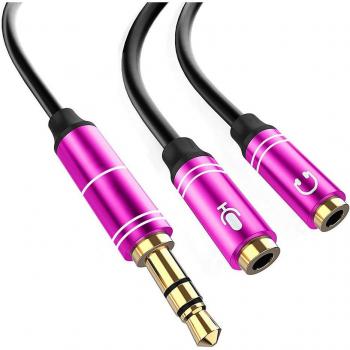 Splitter conversor de doble minijack hembra (micrófono y altavoz) a minijack macho DAM, utiliza auriculares de PC con micro en smartphone y tablet, medidas 33x0x1cm