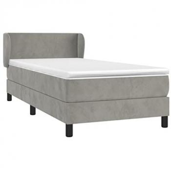 Cama box spring con colchón terciopelo gris claro 100x200 cm