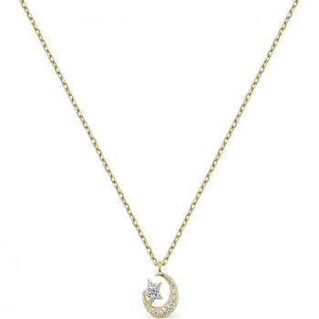 Collar Plata Bañada en Oro Luna Cuarto Creciente con Circonitas Blancas