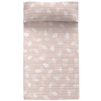 Colcha Infantil Happy Friday Nubes Rosa 180x260 cm, 100% Algodón (Exterior) y 100% Poliéster (Relleno), Calidad de 150 TC, Fabricado en España