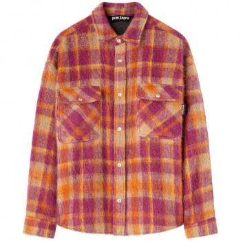Palm Angels Men's Checked Wool Overshirt in Bordeaux | Size 46 | PMES012F23FAB001