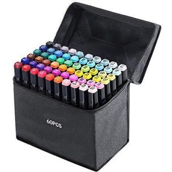 60 Colores Marker Pen Set Dibujo Rotulador Animación Boceto Marcadores Set con Estuche de Transporte para Dibujar Colorear Resaltar y Subrayar