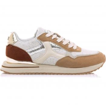 Mariamare Zapatillas deportivas de mujer con detalle metalizado, modelo 63450, color beige, cierre con cordones y puntera redonda