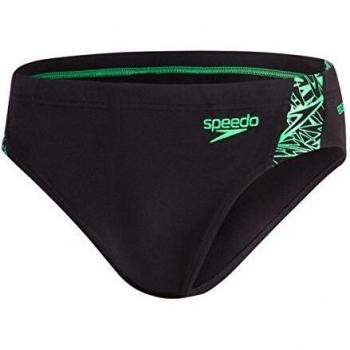 Speedo Boom Splice Traje de Baño, Hombre, Negro/Verde Falso, 32