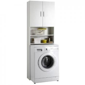 FMD Furniture - Armario y Mueble para Lavadora, Color Blanco, Armario de baño con 2 Puertas y estantes, para Lavadora, Secadora, WC 64 x 26 x 190 cm