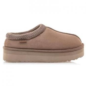 Zuecos de mujer Mustang con pelo en el interior y ribete en el perfil, zapatos planos MTNG Nivia marrón sin cierre-abiertos y puntera redonda, zapatos planos casual MTNG NIVIA 59561 taupe
