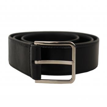 Dolce & Gabbana Black Calf Leather Vintage Steel Logo Buckle Belt - 90 cm / 36 Inches