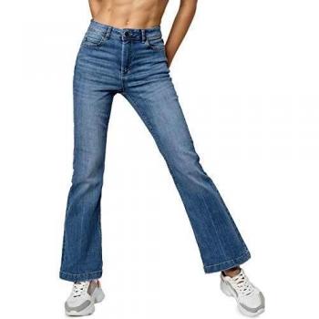 Flared High-Waisted Medium Blue Denim Jeans for Women