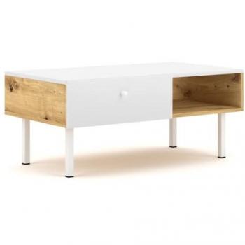 Mesa de centro CALICOSY con 1 cajón y 1 balda, dimensiones 90 cm, color blanco