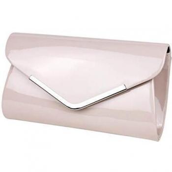 Schompi Bolso Tipo Clutch Para Mujer, Con Cadena De Hombro Desmontable, Charol, Color:Beige