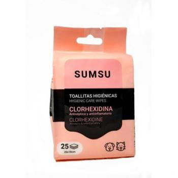SUMSU Wet Wipes with Chlorhexidine for Dogs and Cats - 25 Wipes, antibacterial, alcohol-free, hypoallergenic, suitable for sensitive skin, convenient packaging