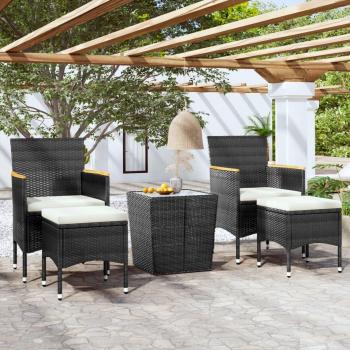 5 Piece Outdoor Bistro Set Poly Rattan and Tempered Glass Black