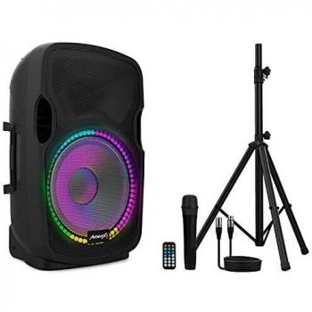 Audibax Party 12 - Altavoz Activo de 12 - Potencia de 600W - Altavoz Amplificado - Conexión USB/SD - Soporte + Cable + Micrófono Incluidos - Altavoz con Bluetooth - Iluminación LED