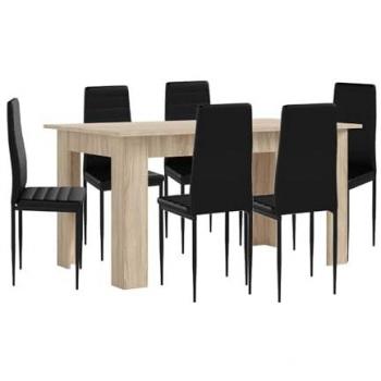 Pack Mesa de Comedor o Cocina Cambria + 6 Sillas en Polipiel y Metal Negro