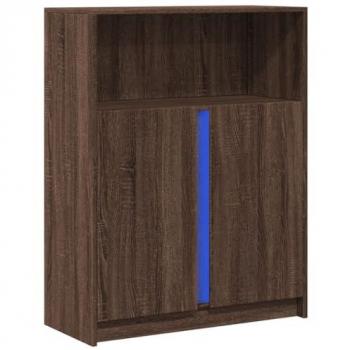 Aparador con LED de madera ingeniería marrón roble 77x34x100 cm, bufé, armario de almacenaje, mueble de almacenaje de cocina