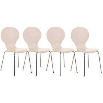 Set 4 Sillas Apilables Diego Ergonomicas de Madera con Estructura Metálica Color Blanco