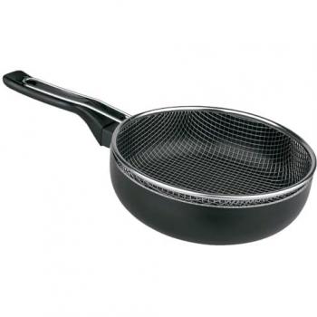 Sartén de inducción antiadherente con cestillo freidor y escurridor - Aluminio - Mango de silicona - Ø 24 cm