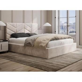 Cama con cajón de 140 x 190 cm - Tela texturizada - Crema + Colchón - JUSTANI
