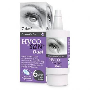 Hycosan Dual - Preservative Free Eyedrops - 0.05% Sodium Hyaluronate and 2% Ectoin- Recommended for Relief from Lipid Deficient Dry Eye and Meibomian Gland Dysfunction - 7.5ml