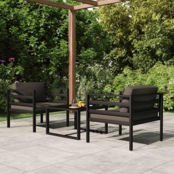 3-Piece Anthracite Aluminum Garden Lounge Set with Cushions