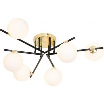 Plafón negro con dorado y cristal opal 6 luces - Lynn