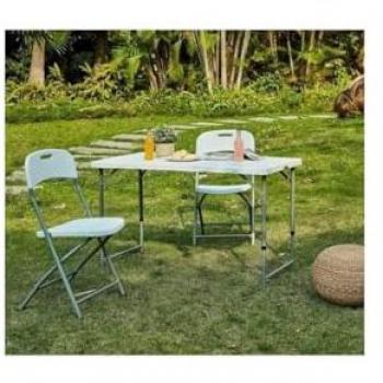 Mesa plegable de recepción 122 x 61 x 74 cm - Estructura de acero, tapa de polietileno HDPE, capacidad para 4 personas, color blanco