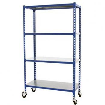 Estantería SIMONCLICK MINI 4/500 1500 AZUL/GALVA - Simon Rack, Estantería metálica sin tornillos, kit Simonclick mini, 4 baldas ajustables, capacidad de carga de 180
