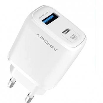 APOKIN® Cargador USB C + USB A Cargador Super Rapido de Doble Puerto Enchufe de Pared 5.4A con Power Delivery para iPhone, iPad, Samsung, Xiaomi, Lg, Oppo, Realme, Vivo, TCL, ZTE, Alcatel