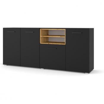 Buffet artesanal de roble Anette C - Negro mate - 198 cm - 4 puertas