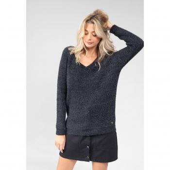 Deeluxe Armelle Women's Shiny V-Neck Sweater, Black, XS