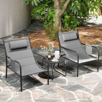 Cozy 3-Piece Metal Outdoor Bistro Set with Breathable Fabric and Headrest