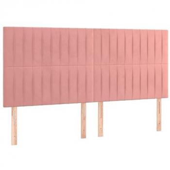 Cabecero con luces LED terciopelo rosa 160x5x118/128 cm