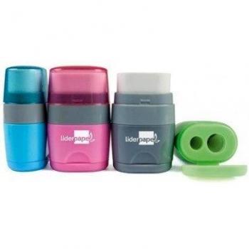 Sacapuntas liderpapel plastico 2 usos con goma