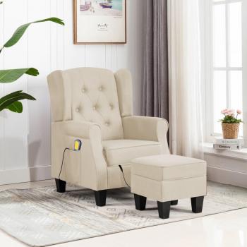 Sillón de Masaje con Reposapiés de Tela Crema VIDAXL