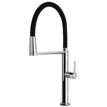 Grifo de Fregadero de Cocina Monomando Cromado con Caño Extraíble y Flexible de Silicona Negro Ramon Soler