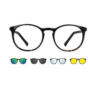Gafas de sol Clip-On Ovaladas de Plástico Tortoiseshell con Lentes Recetadas para Hombre - Gafas Anti-Azules - SmartBuy Collection