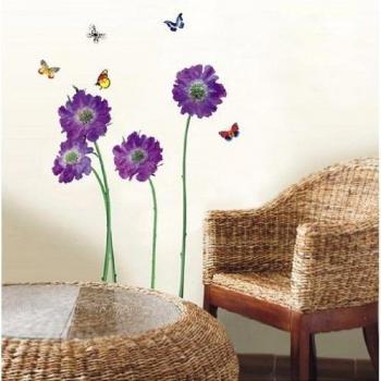 Walplus - Adhesivos de pared, diseño de flores color morado