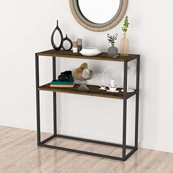 Mesa Consola Hemsedal con Estante en Aglomerado/Metal 90 x 90 x 34 cm Efecto Roble Antiguo