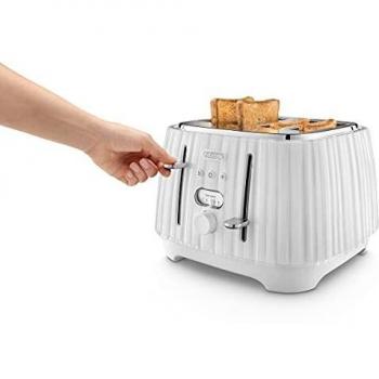 Tostadora De'Longhi Ballerina 4 Rebanadas Blanca 1800W con Función de Descongelar y 5 Niveles de Dorado