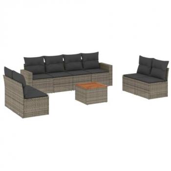 9-Piece Grey Poly Rattan Garden Sofa Set with Cushions