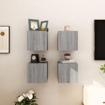 Mueble de TV de pared vidaXL 4 uds gris Sonoma 30,5x30x30 cm