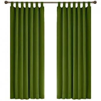 Amazon Brand - Umi Cortinas Opacas de Salon Habitacion Decorativa con Trabillas 2 Piezas 140x180cm Verde