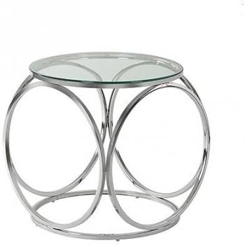 Mesa Auxiliar Redonda 50x55 cm de Acero Inoxidable y Cristal Ambra