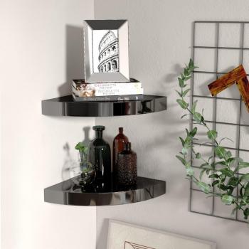 vidaXL Floating Corner Shelves - 2 pcs High Gloss Black, Dimensions: 25x25x3.8 cm, Material: MDF