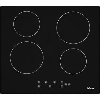 Placa Vitrocerámica Empotrada 4 Zonas 6000W 60cm con Control Táctil y Temporizador - Negra - Iseasy