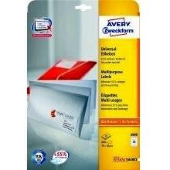 Etiquetas Universales Autoadhesivas Avery Zweckform 3490, 70 x 36 mm, Blancas, Paquete de 720 Etiquetas