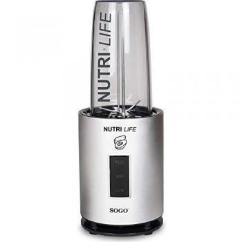 SOGO SS-5520 Nutri-Life Bullet Blender, 1200W, Kit Vasos Sin BPA, Batidora de Vaso Individual, Licuadora para Smoothies - Color Gris