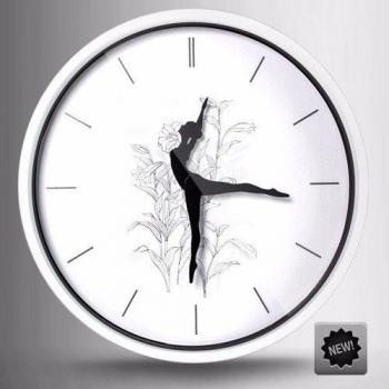 Regalo de navidad Creative salón moderno reloj de pared Reloj de metal decorativo silencio danza ballet reloj reloj de pared redondo,E