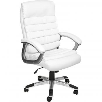 Silla de oficina Paul Tectake - Basculante, base en forma de estrella con 5 ruedas para mayor estabilidad, ergonómica y con diseño exclusivo, poli piel blanco, silla de escritorio moderna, silla de dirección acolchada ajust