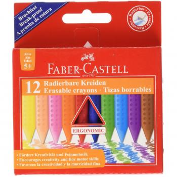 Lápices de cera borrables Faber-Castell Grip triangulares, 12 colores surtidos